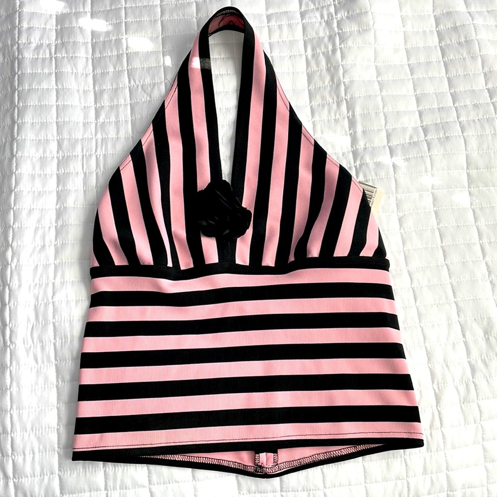Y2K Pink and black striped halter top